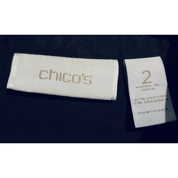 Chicos 2 Top Womens Large Embellished Long Sleeve Tunic Brown Stretch Cotton - Picture 4 of 6